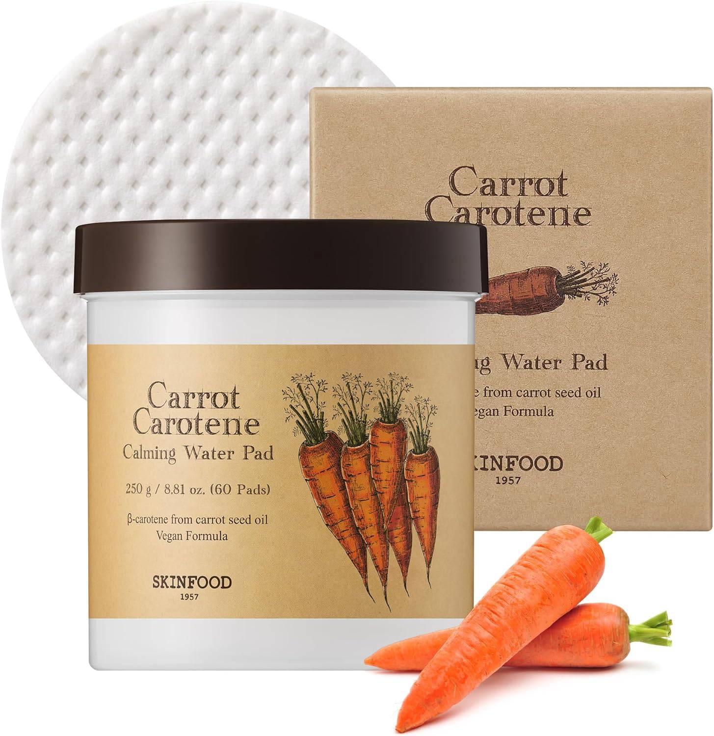 SKINFOOD Carrot Carotene Calming Water Pad 250g (8.81 oz.) 60 pads - Haru Beauty